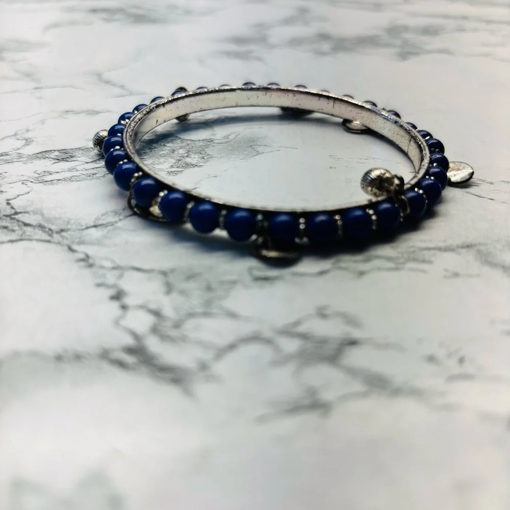 Silver and Blue Beaded Charm Bracelet